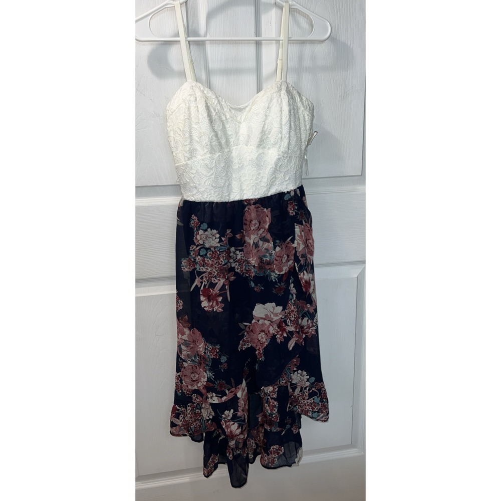 AUW Women's Size Large Dress Sleeveless Midi Low-High Floral Print‎ with White